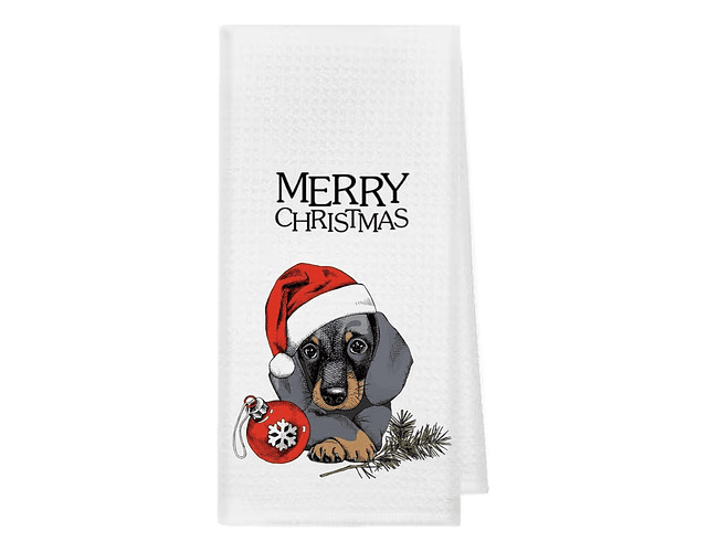 Paño De Cocina Navideño Diseño Perro Salchicha