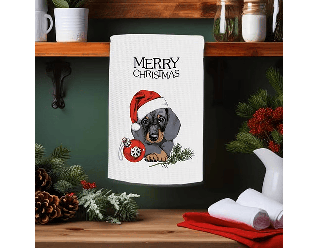 Paño De Cocina Navideño Diseño Perro Salchicha