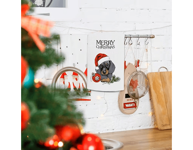 Paño De Cocina Navideño Diseño Perro Salchicha