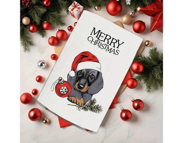 Paño De Cocina Navideño Diseño Perro Salchicha