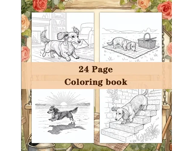 Libro para colorear de perritos salchicha  (24 páginas)