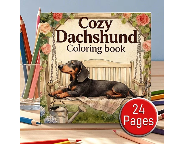 Libro para colorear de perritos salchicha  (24 páginas)