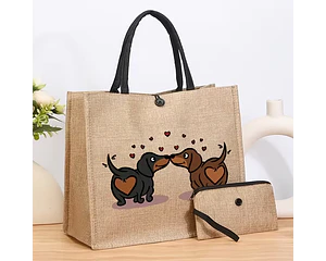 Salchi Bag - Bolso yute de playa o de compras dachshund diseño 2 salchis