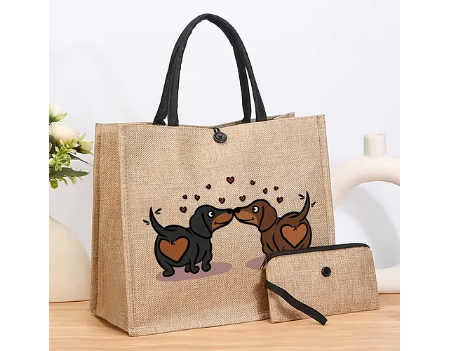 Salchi Bag - Bolso yute de playa o de compras dachshund diseño 2 salchis