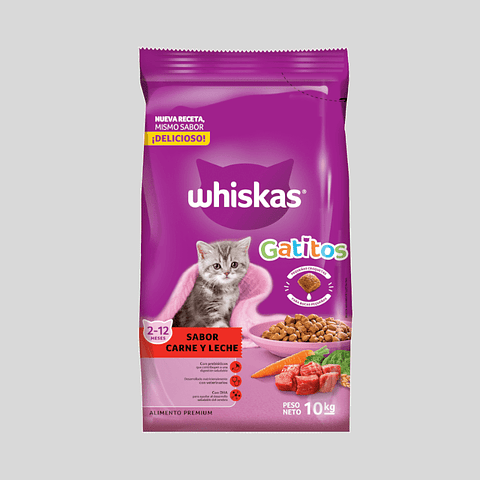 Whiskas Gatitos +12m 10kg Carne y Leche 