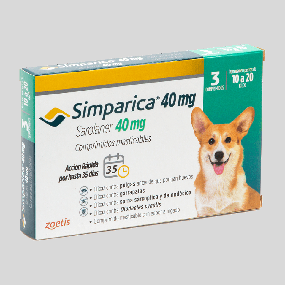 SIMPARICA Antiparasitario Externo 3 Comp. 40mg para Perros de 10 a 20kg 1