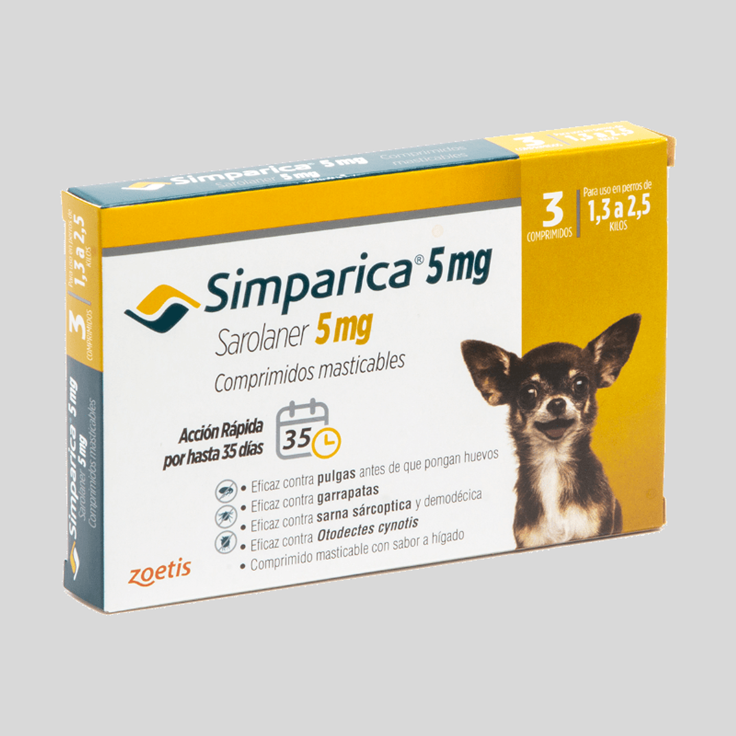 SIMPARICA Antiparasitario Externo 3 Comp. 5mg para Perros de 1.3 a 2.5kg 1