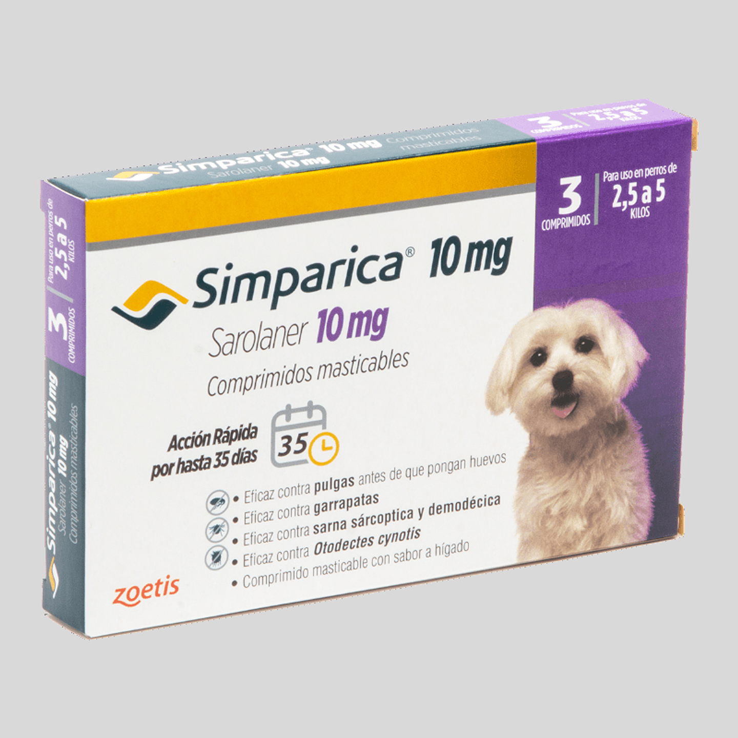SIMPARICA Antiparasitario Externo 3 Comp. 10mg para Perros de 2.5 a 5kg 1