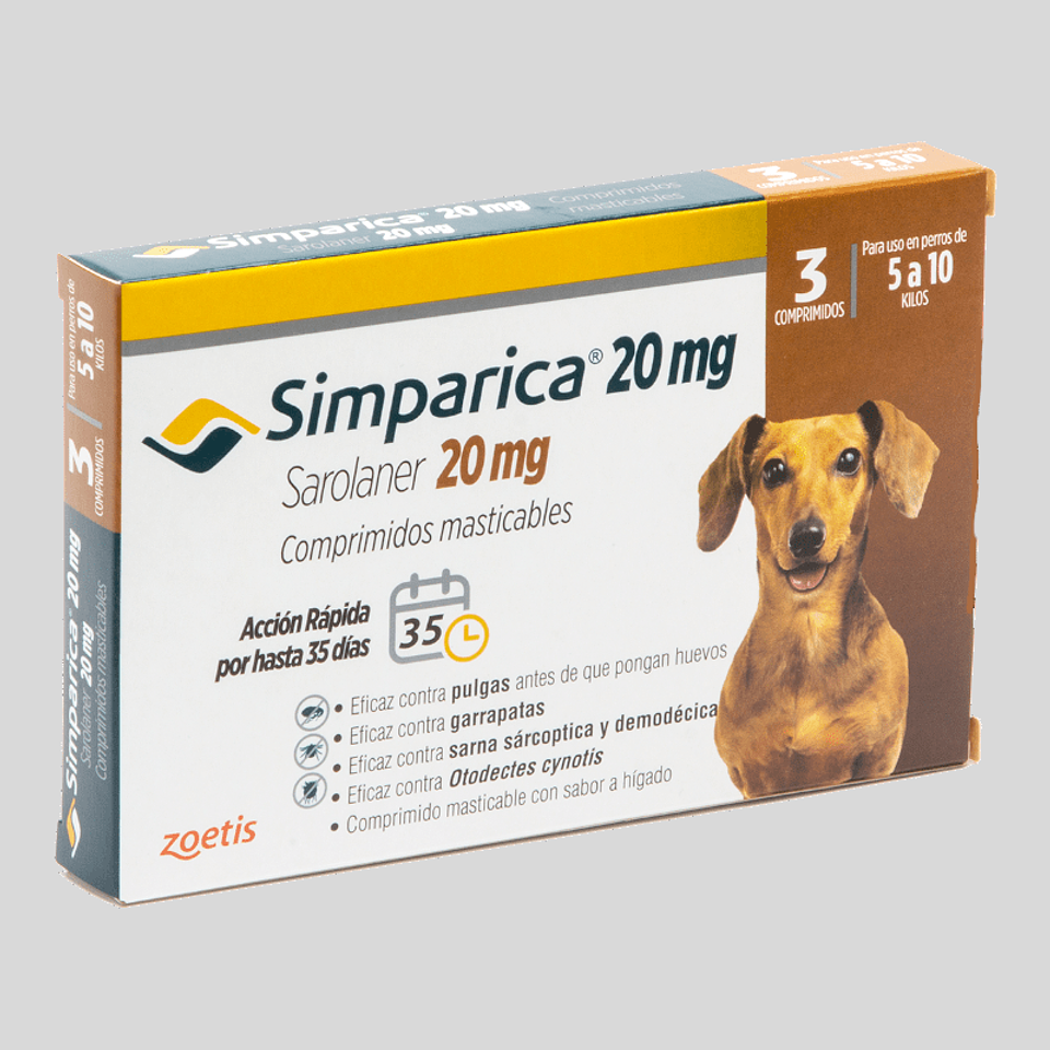 SIMPARICA Antiparasitario Externo 3 Comp. 20mg para Perros de 5 a 10kg 1
