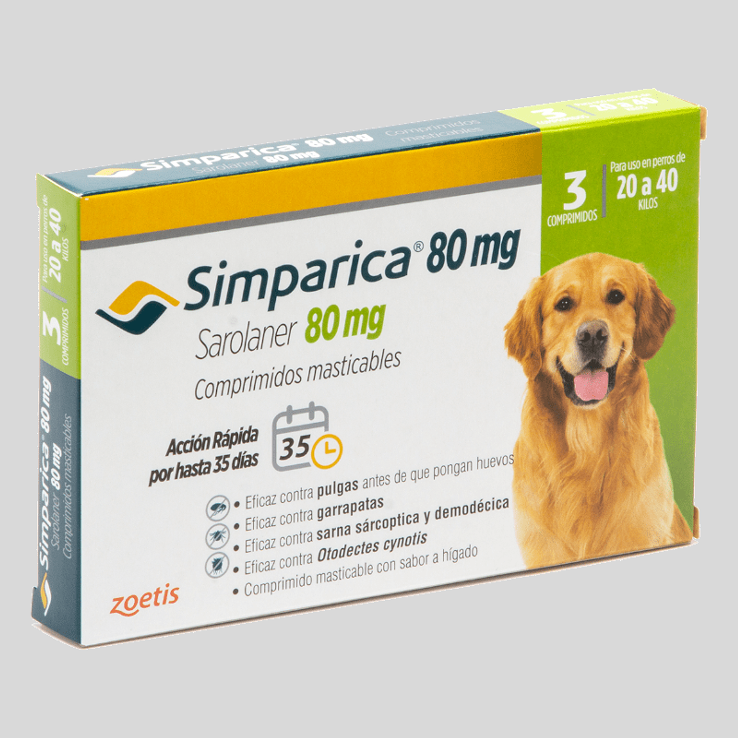 SIMPARICA Antiparasitario Externo 3 Comp. 80mg para Perros de 20 a 40kg 1