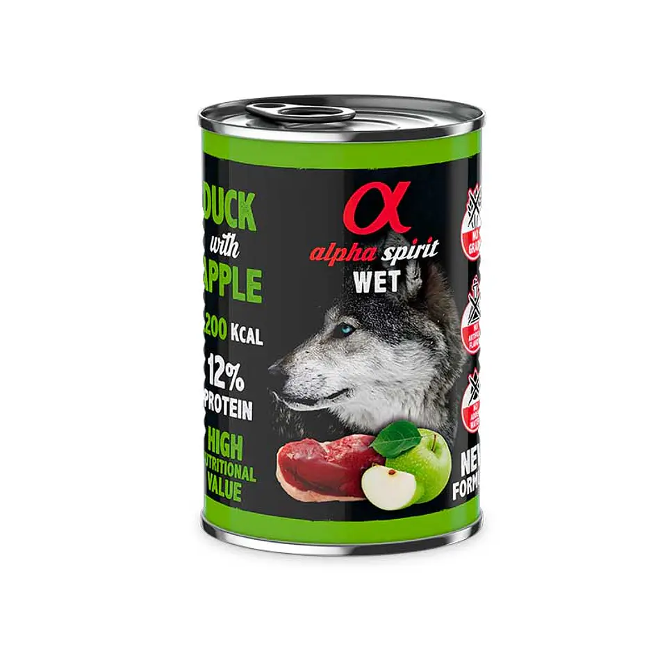 Alpha Spirit Lata Pato con Manzana Verde (400 gr) 1