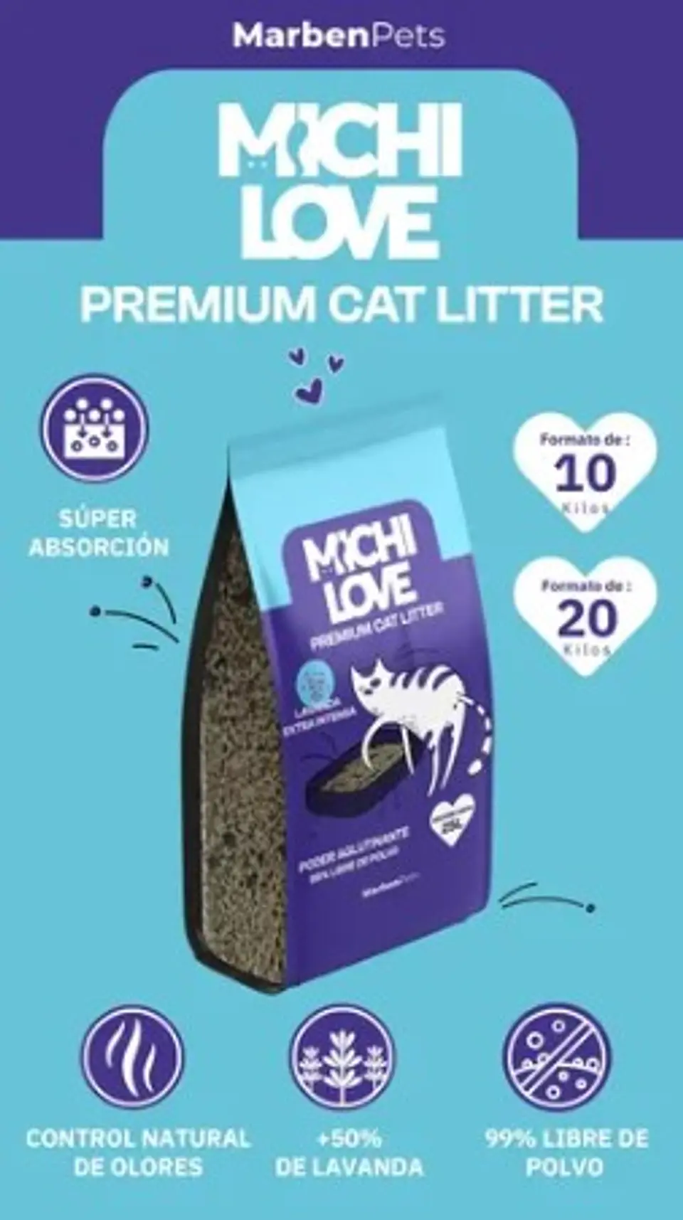 Arena sanitaria Michi Love 20kg Lavanda  2