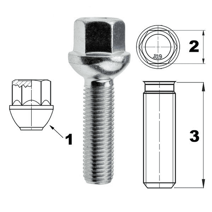 Parafusos 12x1.5x45 Boleados  2