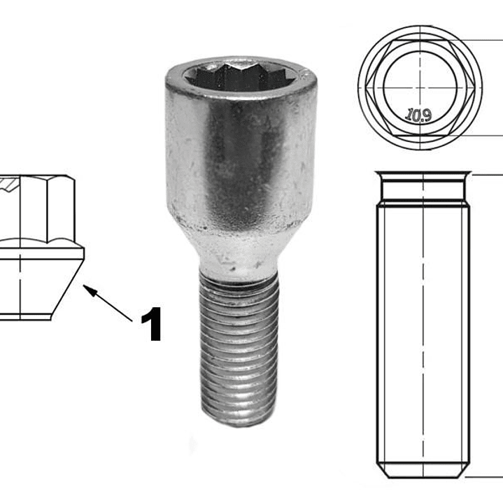 Parafusos 12x1.5x28mm cónicos de seitavada interior 2