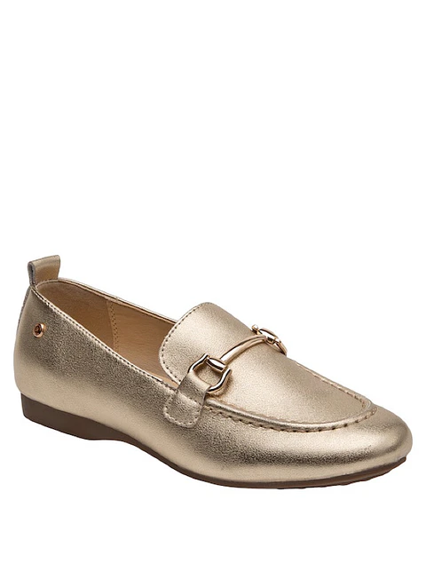 Mocasín Cuero Mujer Oro