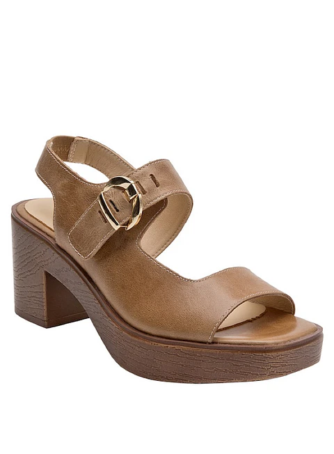 Sandalia Cuero Mujer Camel