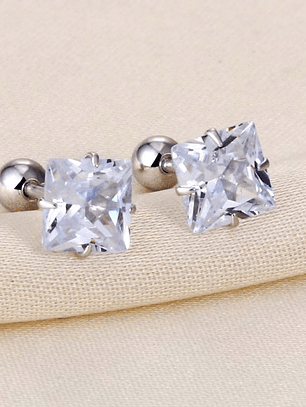 Aros Circón Cuadrado 3mm Plateado