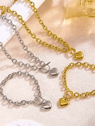 Cadena Colgante Corazon Eslabones (Plateado)