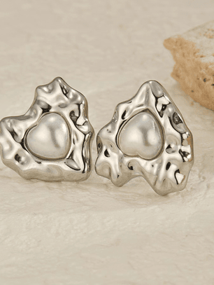 Aros Clasicos Corazon Resina Plateado