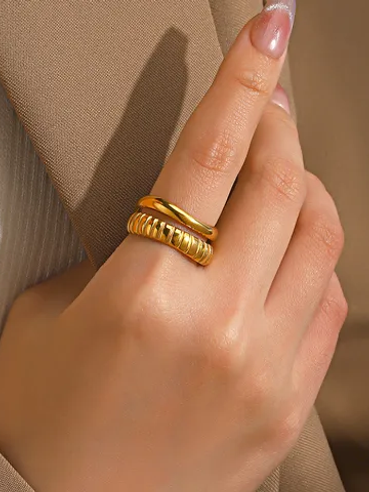Anillo Liso-Lineas (Plateado, Dorado) 2