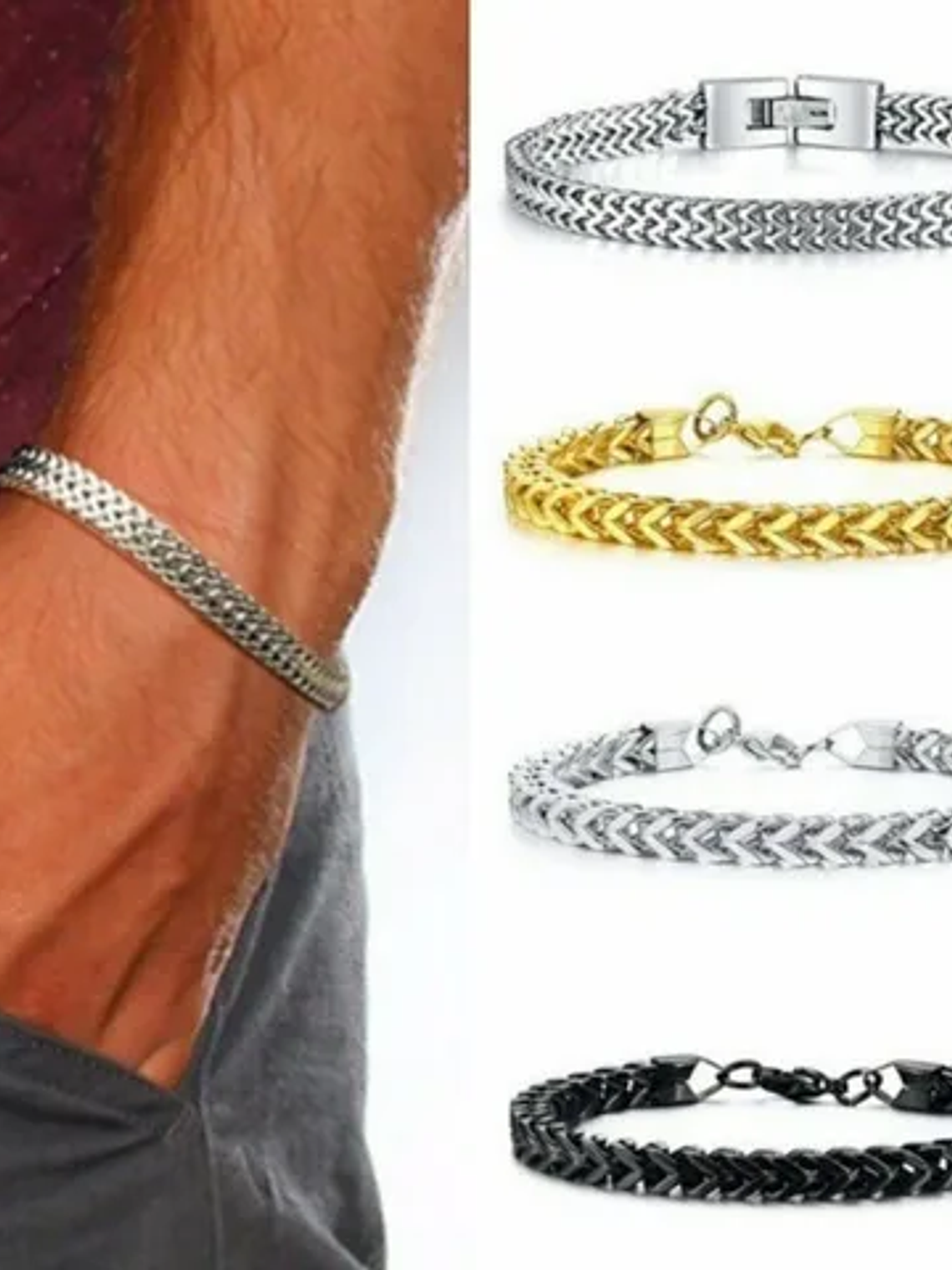 Pulsera Tejido Caballero Plateada 6mm 2