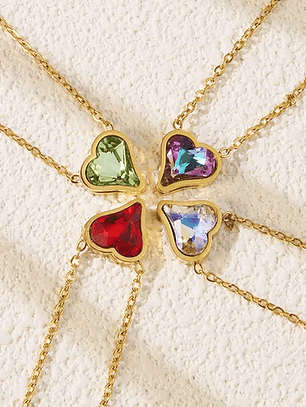 Collar Princesa Corazon (Verde, Rojo, Cristal, Lila)