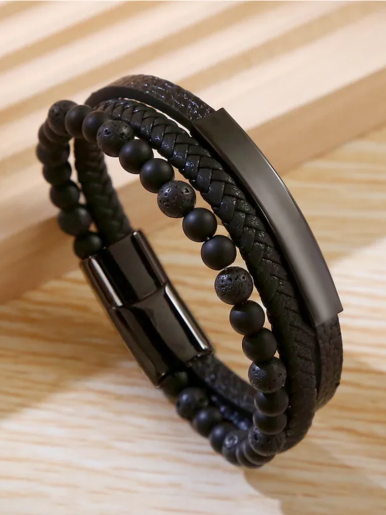 Pulsera Caballero Cuero Sintético Negro, Café, Ojo de gato, negro humo 18cm & 21cm 2