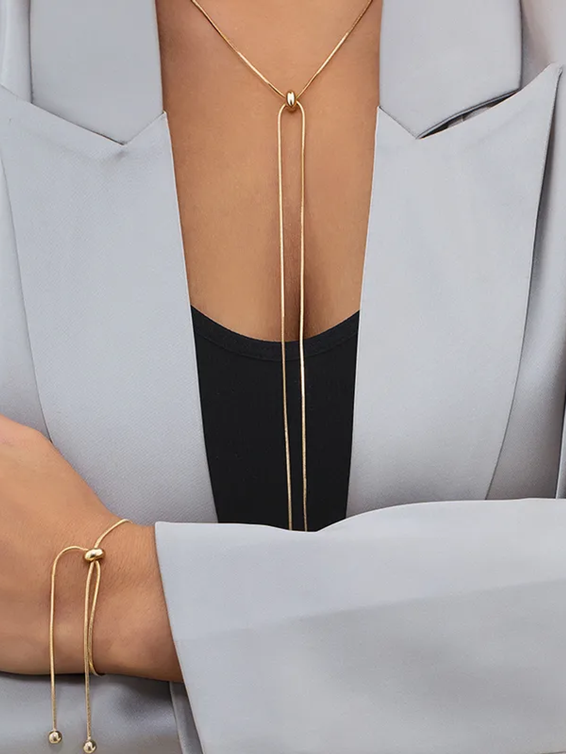 Collar Duo Esfera (Dorado, Plateado) 65cm 2