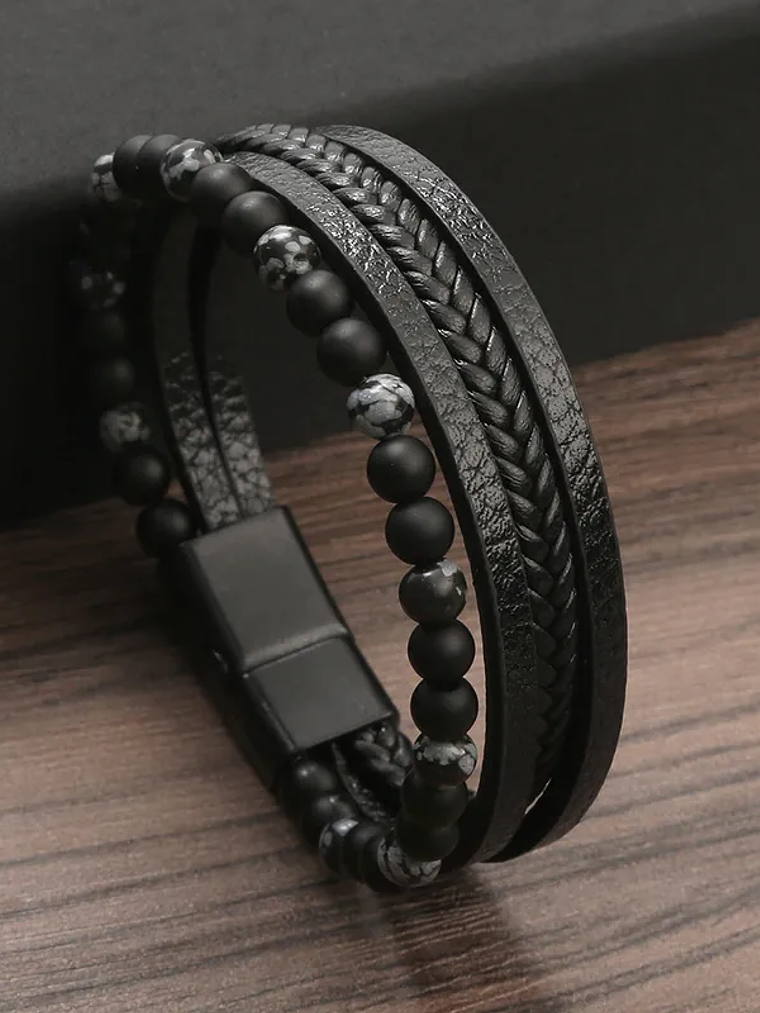 Pulsera Caballero Cuero Sintético Negro, Café, Ojo de gato, negro humo 18cm & 21cm 4