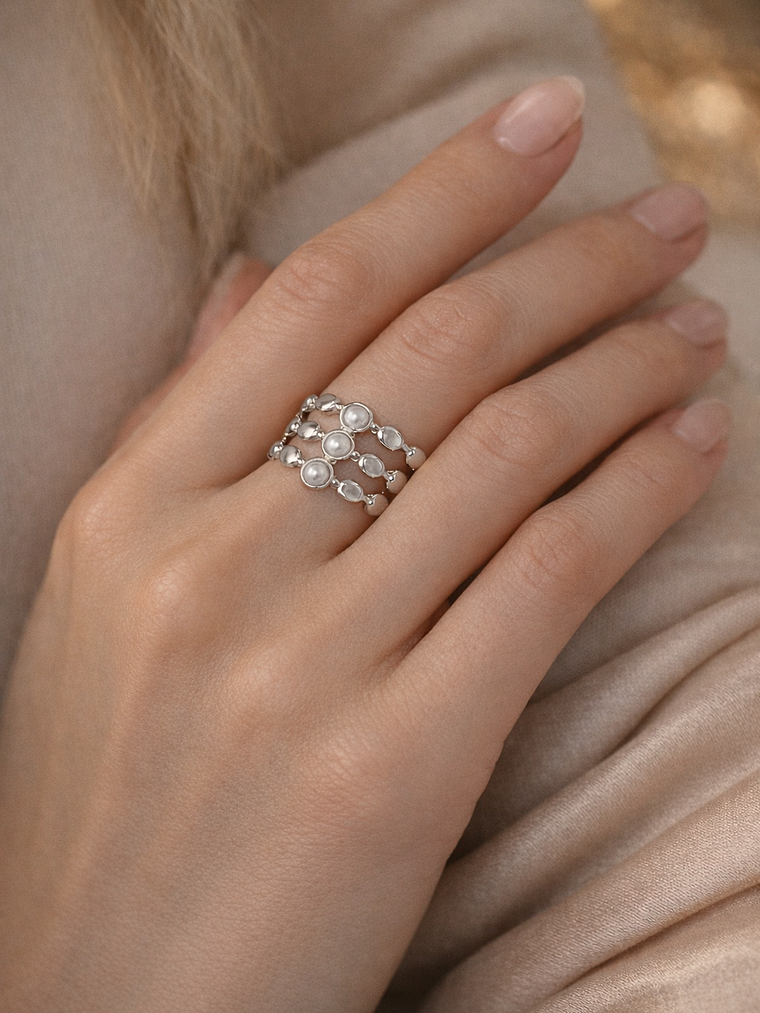 Anillo Geometrico Perlas (Dorado, Plateado) 1