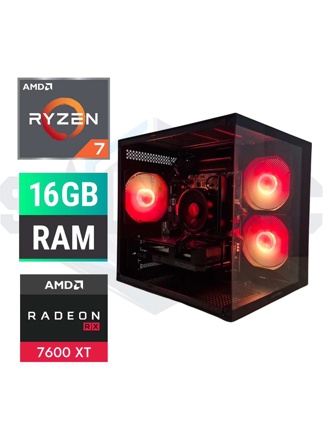 PC Gamer RX 7600 8GB Ryzen 7 5700 16GB RAM SSD480GB/1TB – ST Helix 1