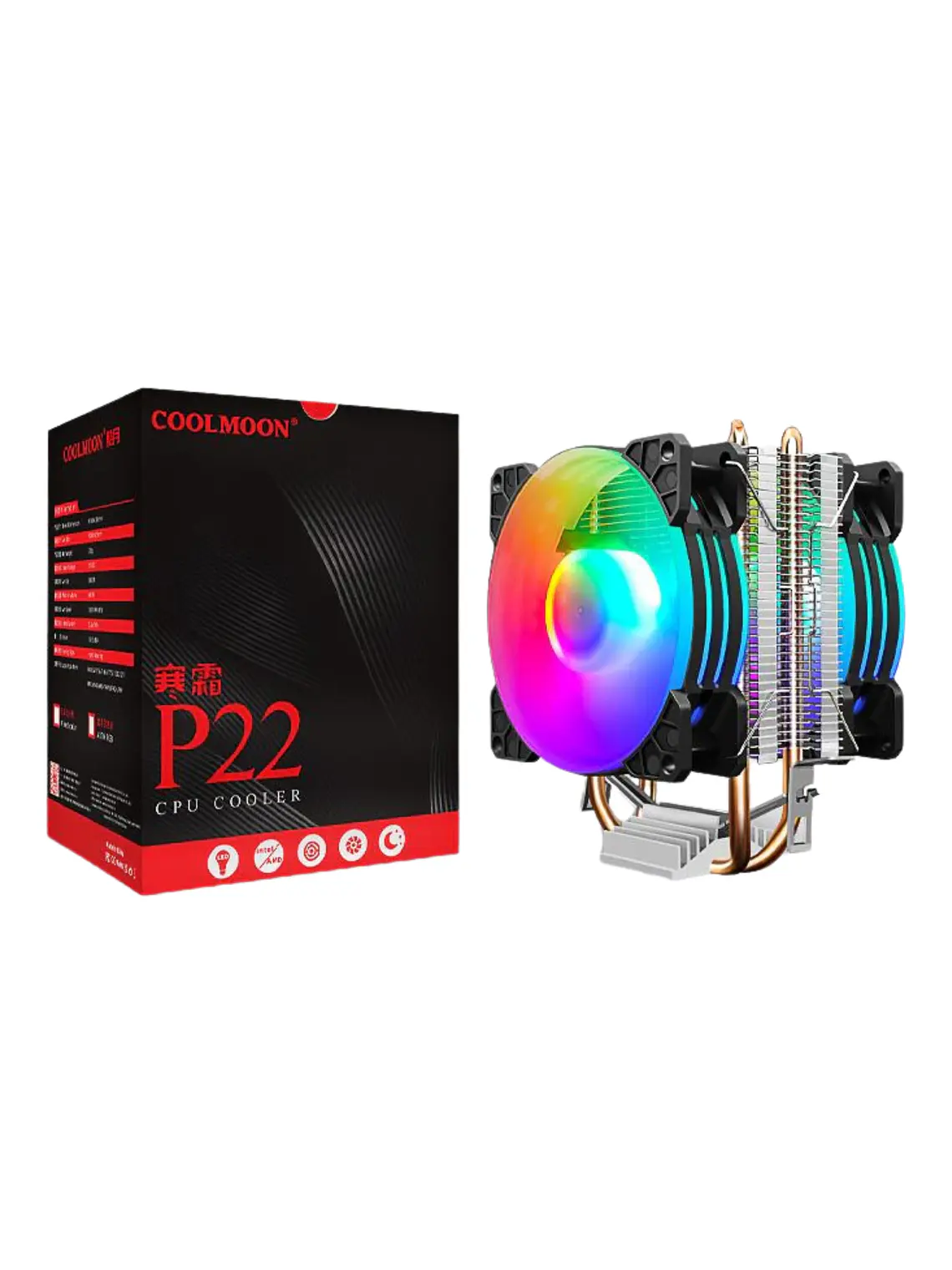 DISIPADOR PARA CPU DOBLE VENTILADOR RGB COOLMOON P22 1