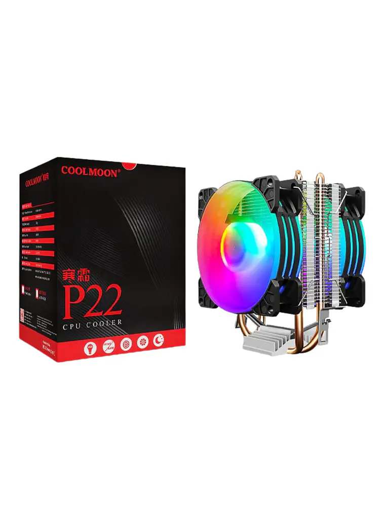 DISIPADOR PARA CPU DOBLE VENTILADOR RGB COOLMOON P22 1