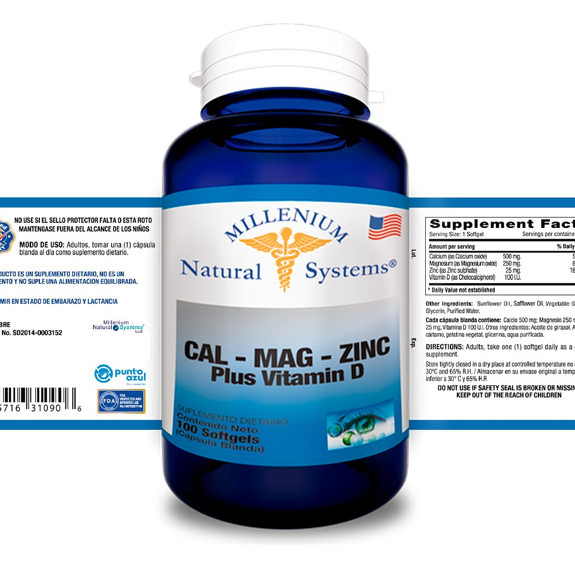 Calcio Magnesio Zinc + Vit D3 x 100 caps - Natural Systems 3
