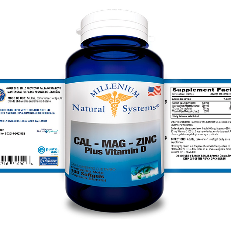 Calcio Magnesio Zinc + Vit D3 x 100 caps - Natural Systems 3