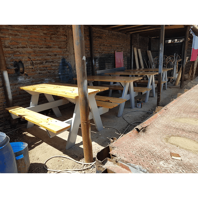 Mesa Picnic Madera y Metal con Pata en A