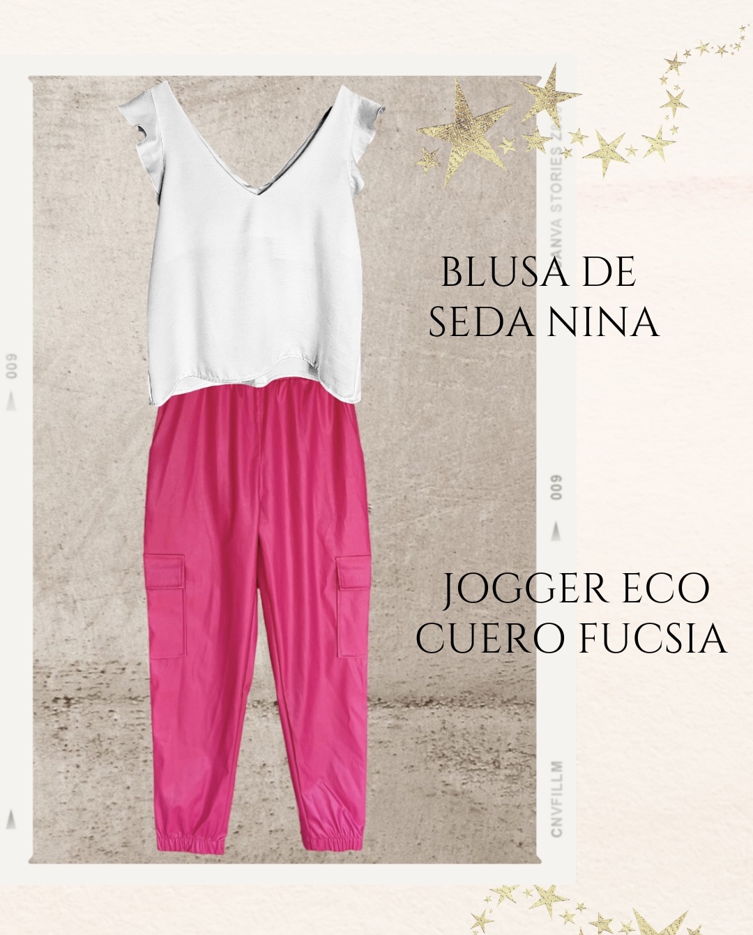 Mix Blusa Nina y jogger ecocuero fucsia