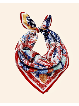 Pañuelo estampado multicolor de satin borde rojo