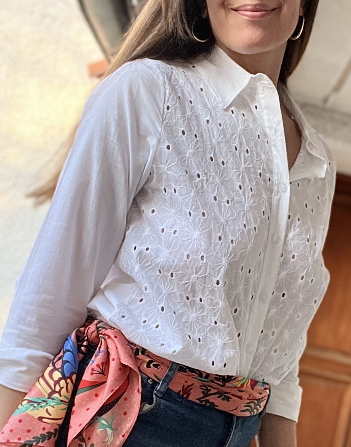 Camisa Blanca Danna de Voile con Broderie - Manga Larga