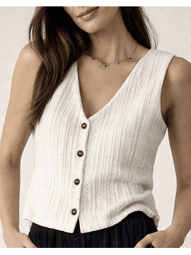 Gilet Tejido Crochet Genova - Color Crudo Escote en V