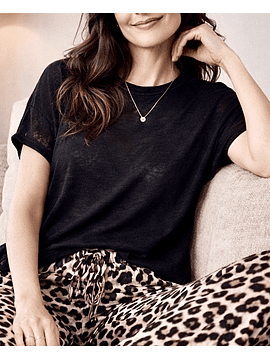 Polera negra Taormina de Algodón Punto Lino - Semi Transparente