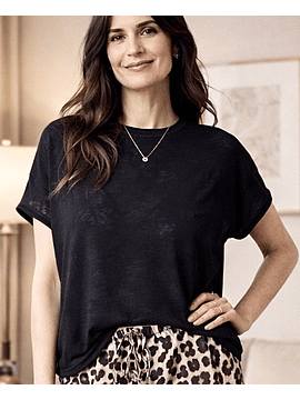 Polera negra Taormina de Algodón Punto Lino - Semi Transparente