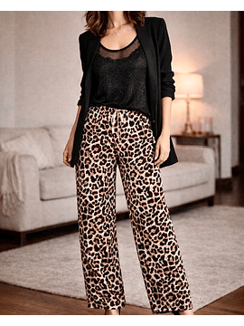 Pantalon animal print satin cintura elasticada