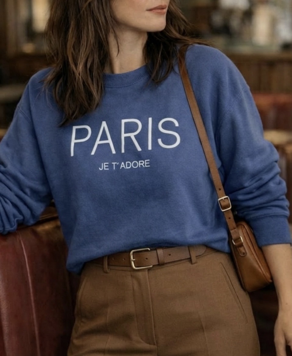 Poleron Azul Denim Bordado Paris - Interior Frisado