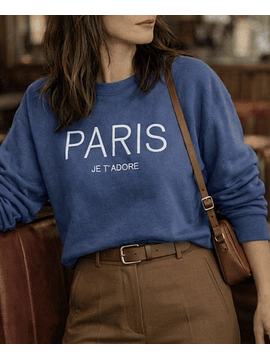 Poleron Azul Denim Bordado Paris - Interior Frisado