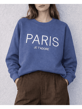 Poleron Azul Denim Bordado Paris - Interior Frisado
