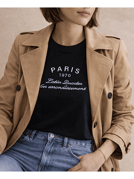 Polera negra manga corta mujer Paris - Algodón 