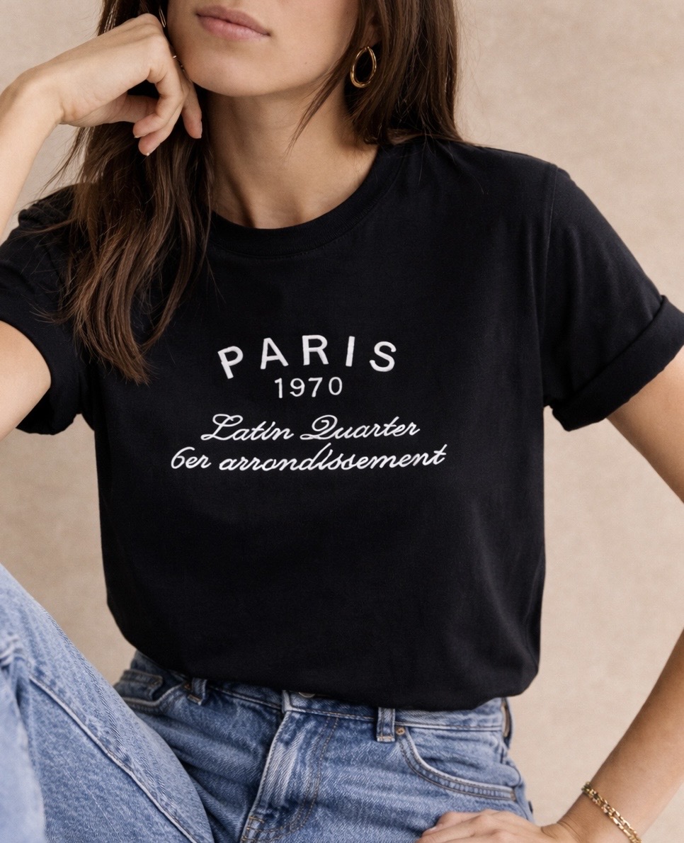 Polera negra manga corta Paris mujer - Algodón 