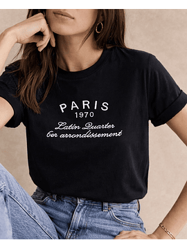 Polera negra manga corta mujer Paris - Algodón 