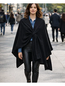 Capa para mujer negra elegante con amarra-Capa Tejida Suave